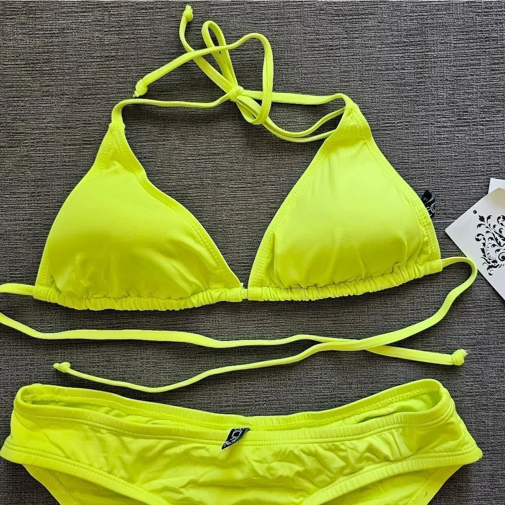 Becca Women's Classic Triangle neon yellow Top & Bottom Two Piece Set Si…